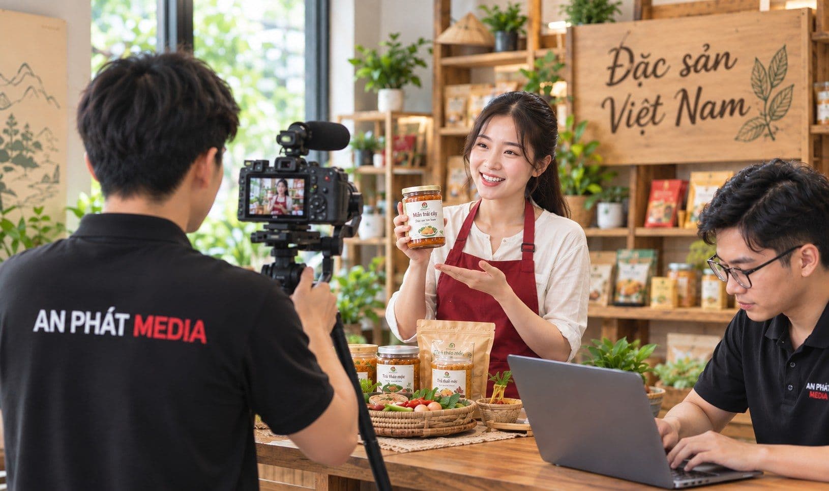 Ekip An Phát Media quay livestream bán hàng đặc sản Việt Nam